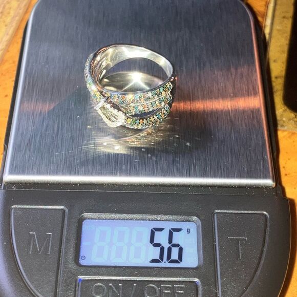 Natural Diamond Sterling Silver Buckle Ring Size 7 - Picture 9 of 9